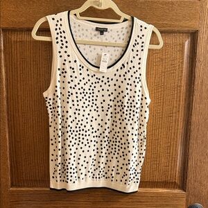 Talbots Cream and Black Dotted Tank Top Large NWT